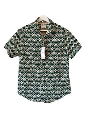 NWT Denim & Flowers Mens Geometric Print Short-Sleeve Shirt - Green Size M